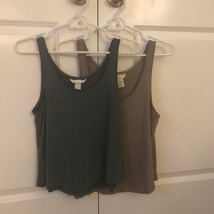Brown and Green Basic Crop Tanks H&M